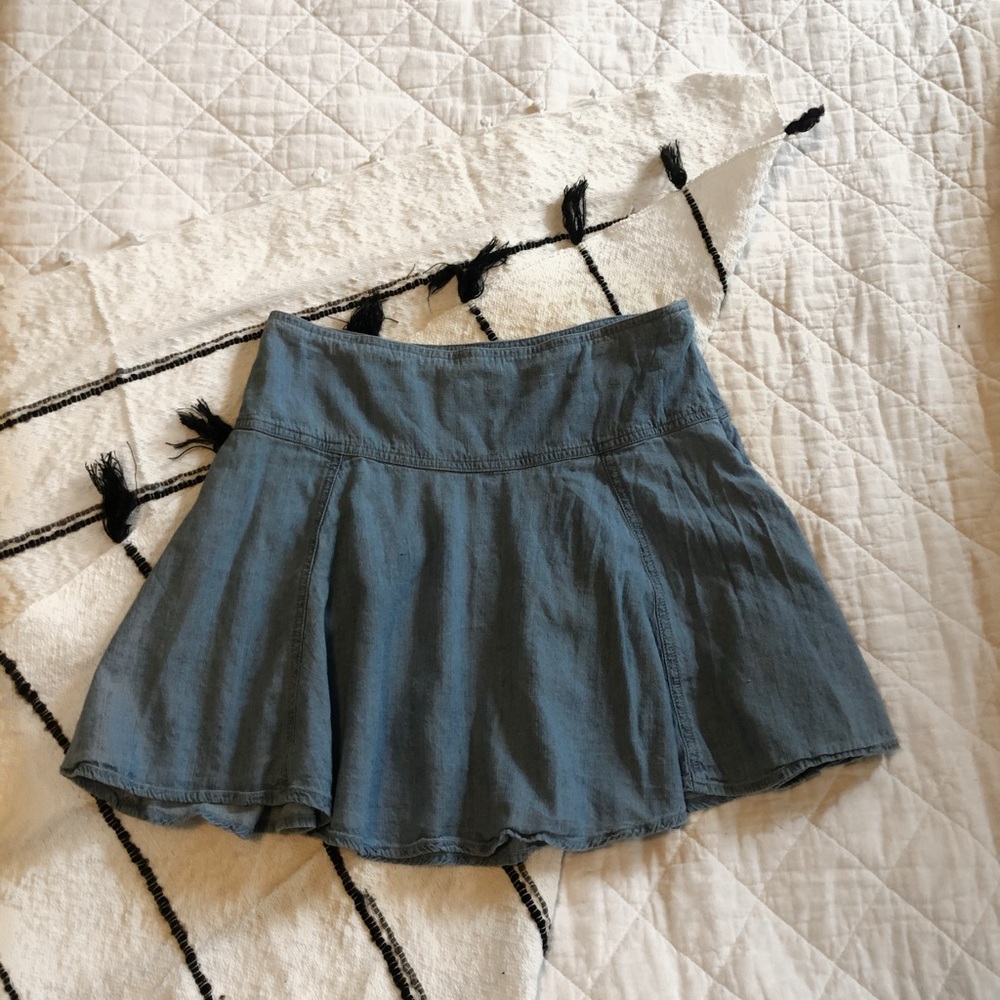 Pleated Soft Denim Mini Skirt
